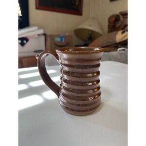Vintage Alewine Pottery Mug 2006 Brown Ribbed Ceramic Coffee Tea Cup Signed